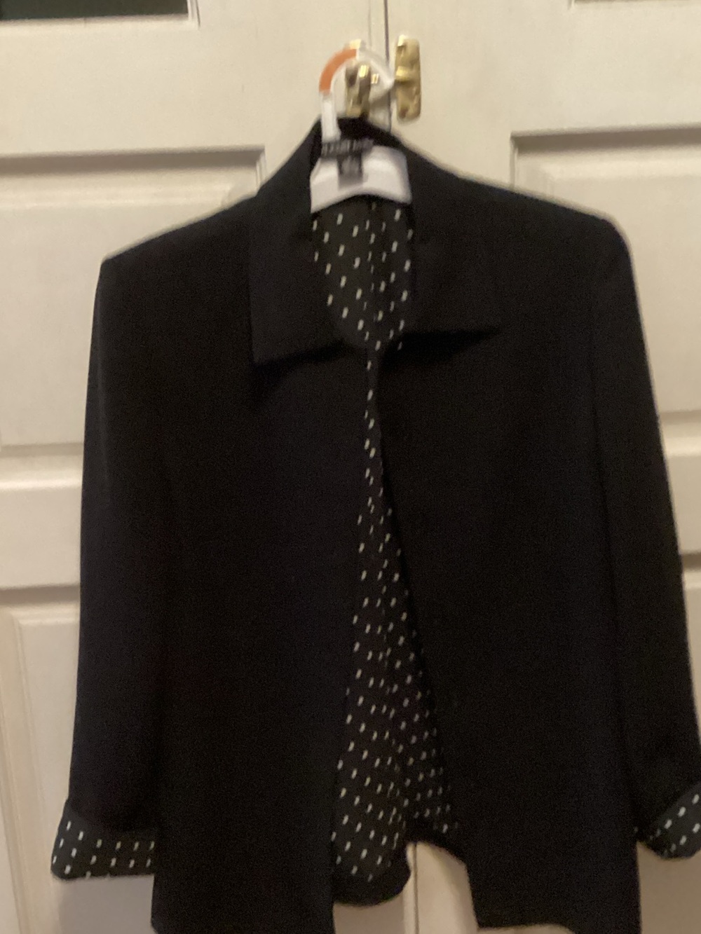 August Max Black Open-Front Blazer with Polka Dot Lining